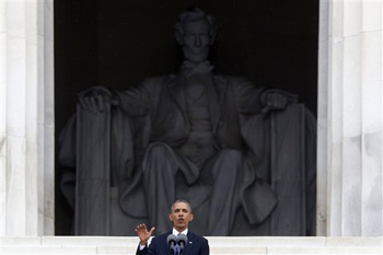 President Obama speaks at the Lincoln Memorial