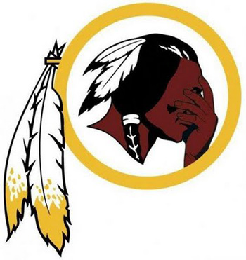 Redskins logo with hand to face showing shame