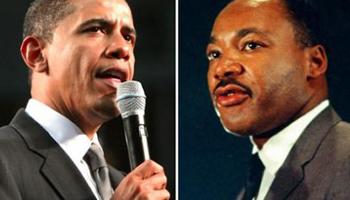 portraits of Barack Obama and Martin Luther King, Jr.
