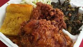 Fried chicken and collard greens were featured on a Soul Food bar "commemorating” Black History Month at Park Tudor School in Indianapolis, Indiana.