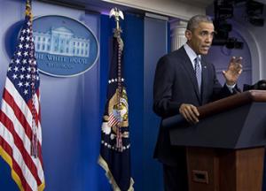 President Barack Obama speaks in the Brady Press Briefing Room at the White House in Washington, Monday, Nov. 24, 2014, after the Ferguson grand jury decided not to indict police officer Darren Wilson in the shooting death of Michael Brown.
