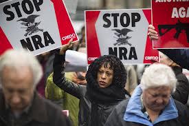 protesters holding "Stop the NRA" signage