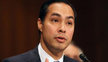 This June 17, 2014 file photo shows Housing and Urban Development Secretary nominee, San Antonio, Texas Mayor Julian Castro testifying on Capitol Hill in Washington. The Senate has easily confirmed San Antonio Mayor Julian Castro to head the Department of Housing and Urban Development. Wednesday’s 71-26 vote makes the 39-year-old Castro one of the highest-ranking Hispanics in government.